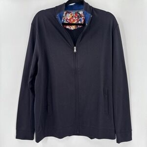 Robert Graham Classic Full Zip Jacket Men Sz L Black 100% Cotton Golf‎ Leisure